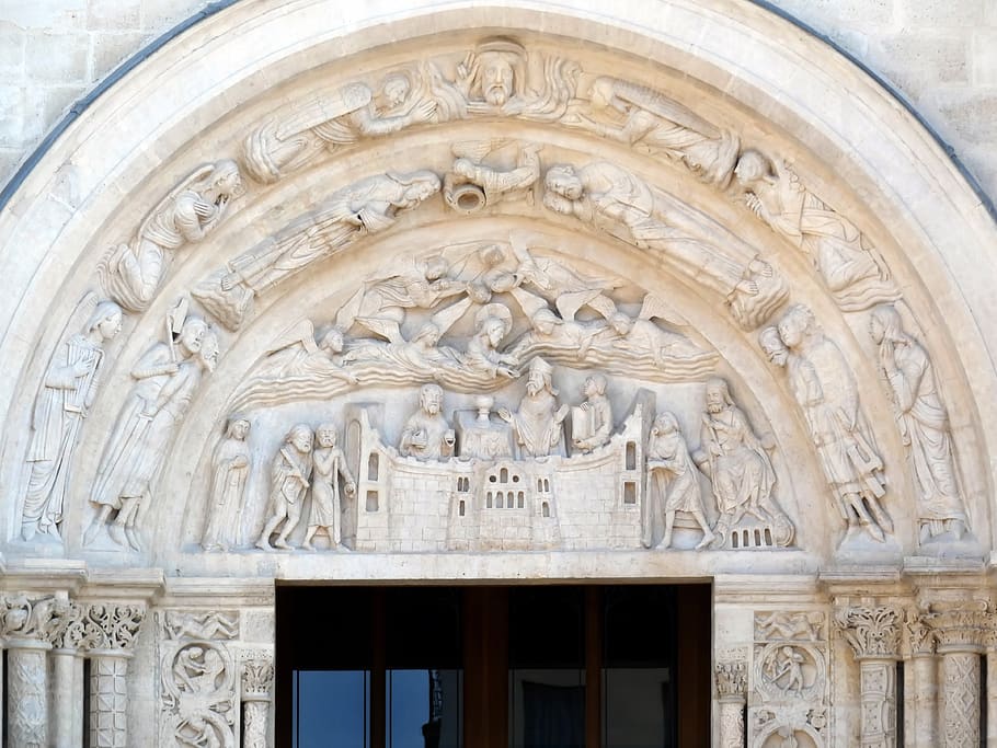 st-denis, basilica, eardrum, portal, sculptures, religious HD wallpaper