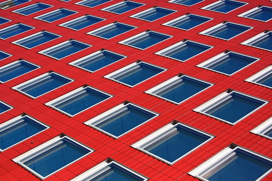 architecture, building, infrastructure, window, red, blue, built structure HD wallpaper