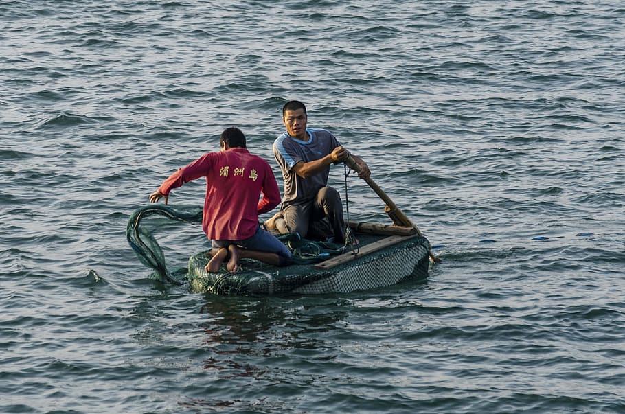 HD wallpaper: Two Man Riding Boat Photography, action, canoe, fish net,  fisherman