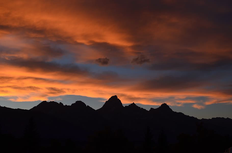 Mountain Area Under Cloudy Sky during Sunset, clouds, sunrise HD wallpaper