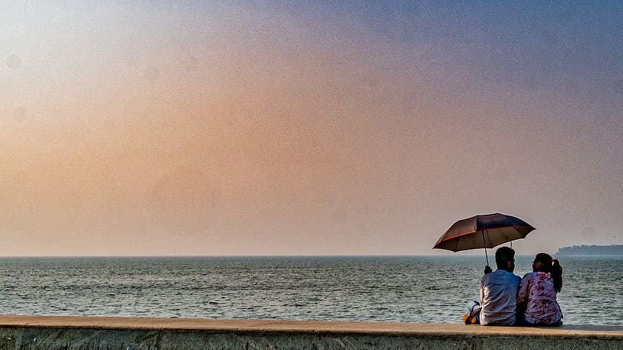 mumbai, india, couple, marine drive, seaside, quay, arabian sea, HD wallpaper