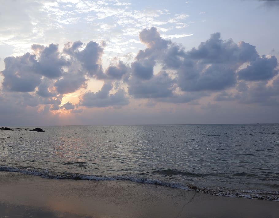 waters, sea, beach, cloud, ocean, sunset, sand, sky, seascape HD wallpaper