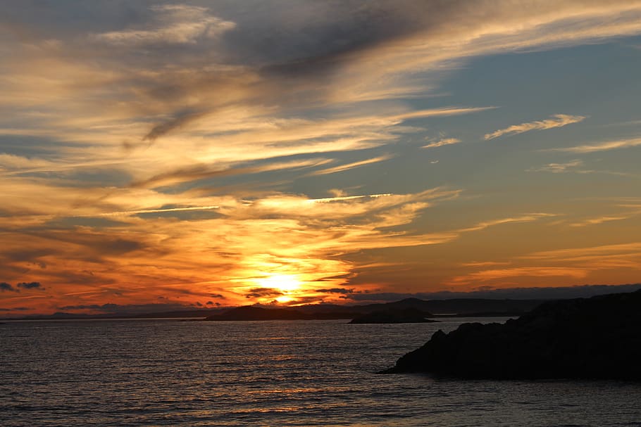sunset, sea, setting, idyll, romantic, nature, farbenpracht HD wallpaper