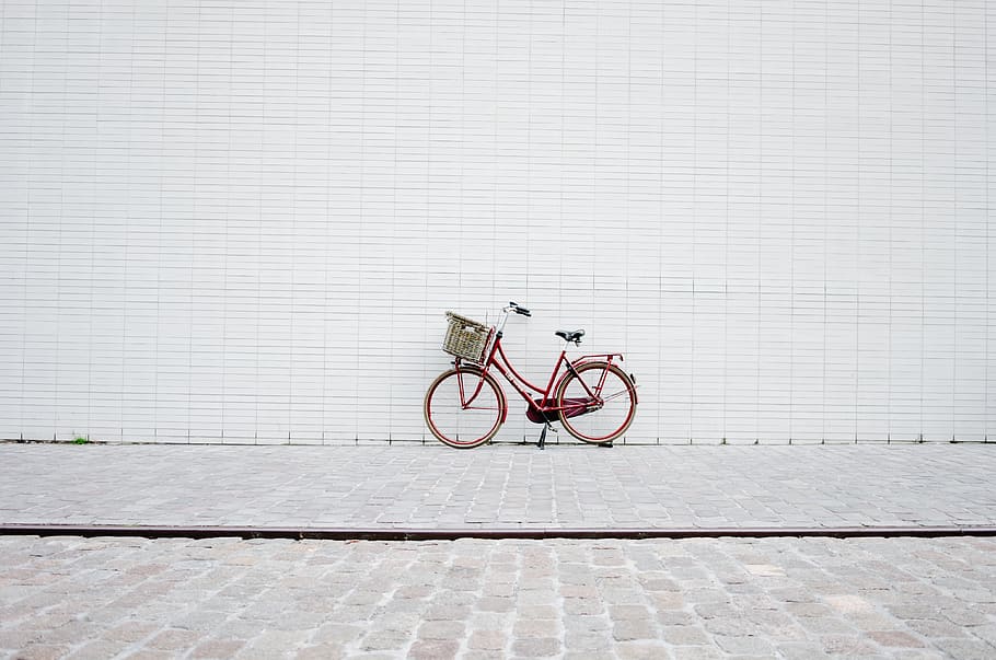 netherlands, amsterdam, minimalist, pastel, urban, bike, red, HD wallpaper