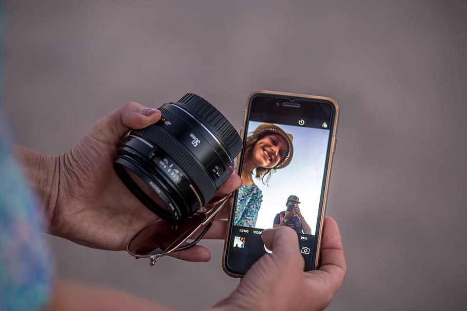 Camera Lens + Phone, technology, device, dSLR, iPhone, mobile, HD wallpaper