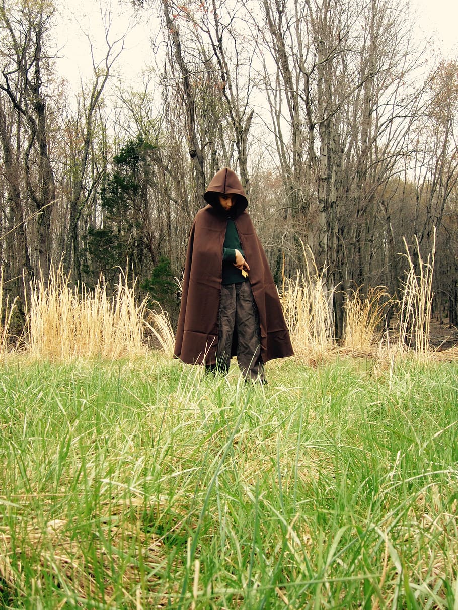 forest, cloak, cape, medival, plant, one person, grass, real people HD wallpaper