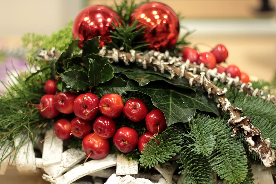 christmas, ball, red, apple, decoration, christmas balls, atmosphere HD wallpaper