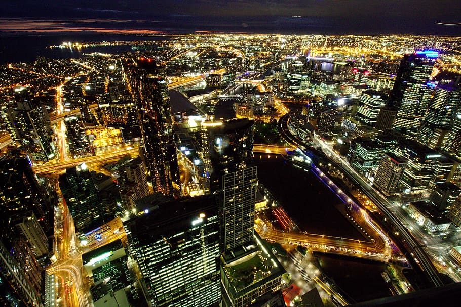 australia, melbourne, city, night, sky, cityscape, building exterior HD wallpaper