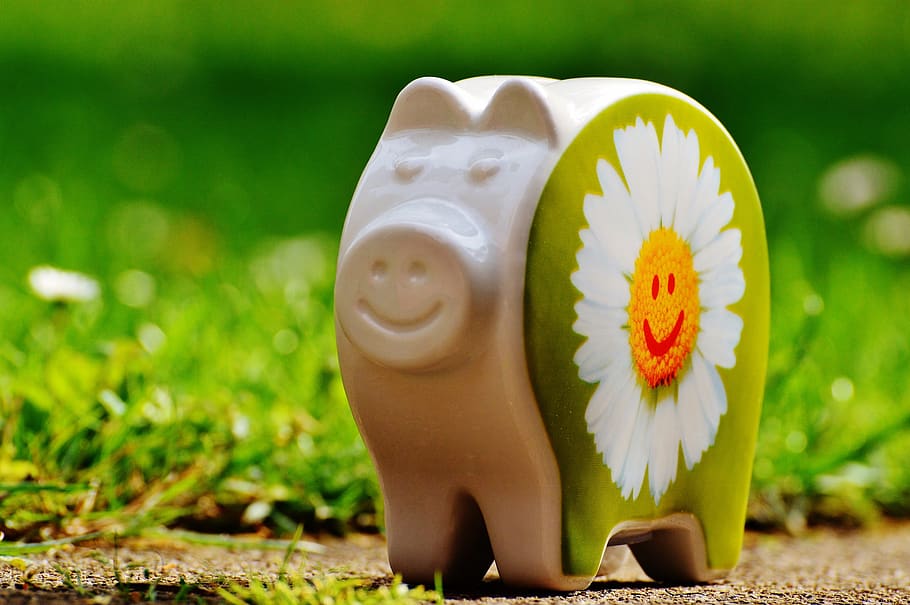 White and Green Ceramic Pig Decor, blur, close-up, figurine, flora HD wallpaper