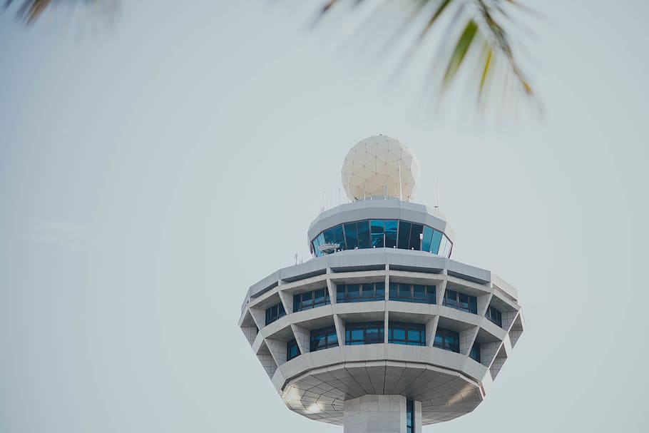 white and blue watch tower, building, architecture, control tower HD wallpaper