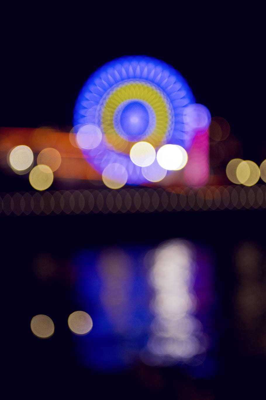 night, reflection, orange, yellow, blue, pink, colour, color HD wallpaper