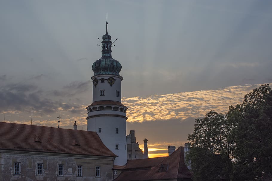 fade, evening, castle, twilight, tower, building exterior, built structure HD wallpaper