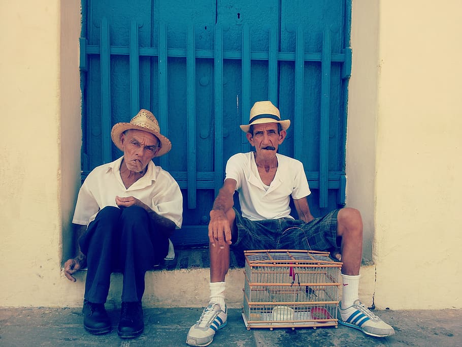 cuba, trinidad, hat, sitting, real people, adult, front view HD wallpaper