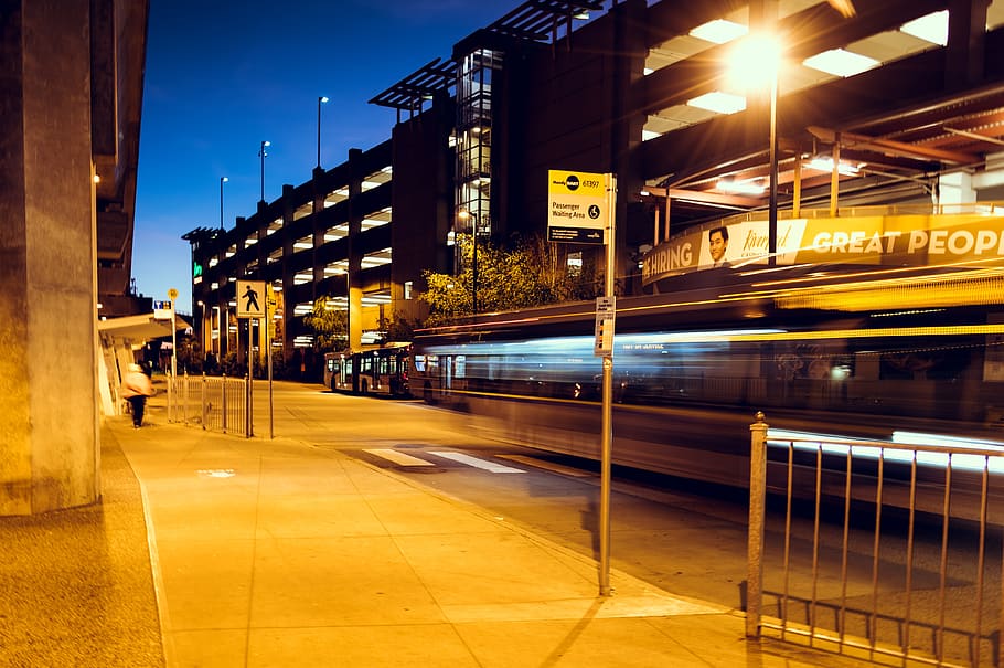 bridge, bus, stop, sunset, empty, parcade, moving, casino, architecture HD wallpaper