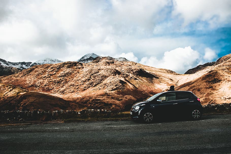 Black Vehicle Near Mountain, car, desert, hill, landscape, outdoors HD wallpaper
