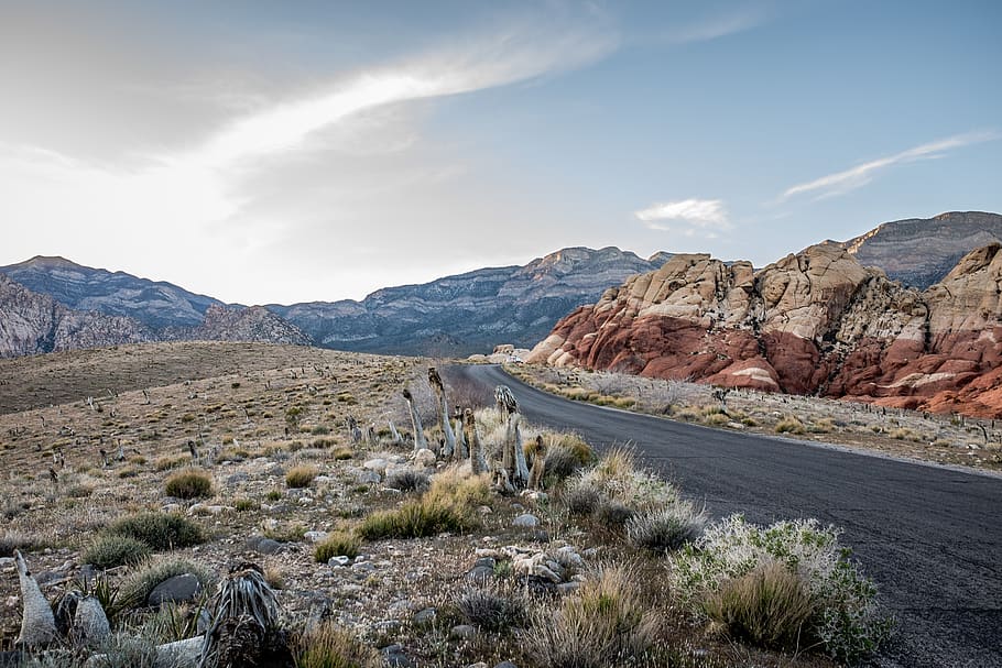 nature, landscape, mountains, road, grass, sky, clouds, scenics - nature HD wallpaper