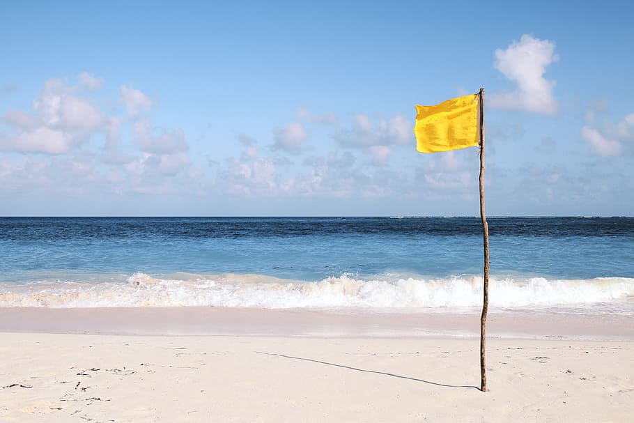 cuba, holguin, beach, flag, sea, sky, horizon over water, land HD wallpaper
