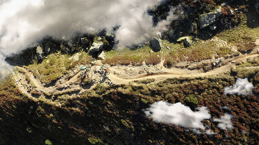 Bird's Eye View of Dirt Road , clouds, cycling, daylight, drone HD wallpaper