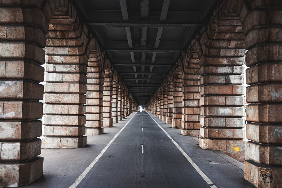 Empty Road, architecture, france, paris, perspective, pillars HD wallpaper
