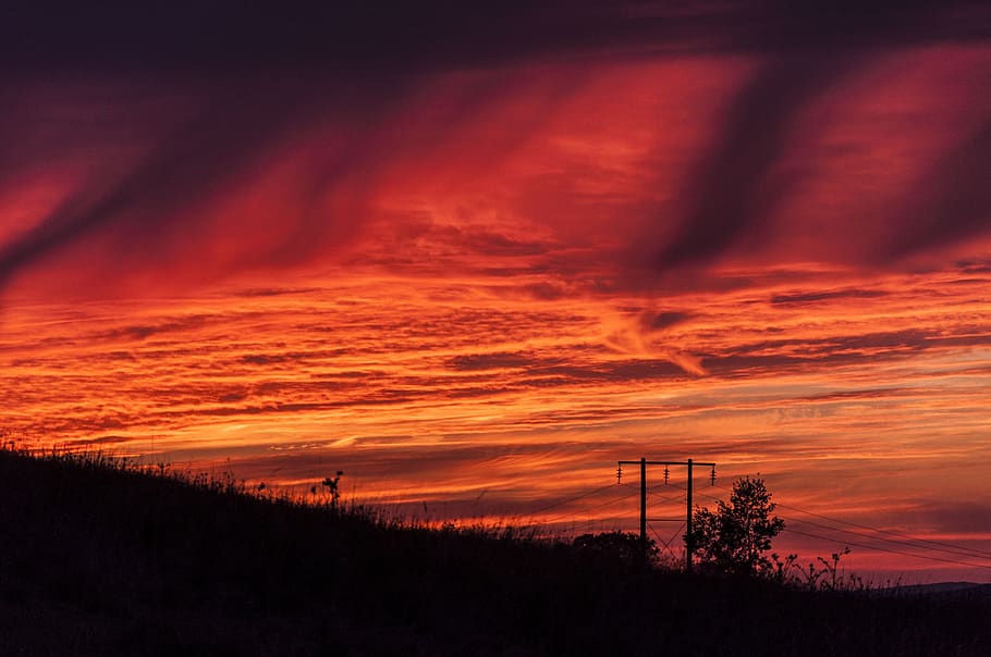 sunset, sky, silhouette, evening, clouds, mood, landscape, lighting HD wallpaper
