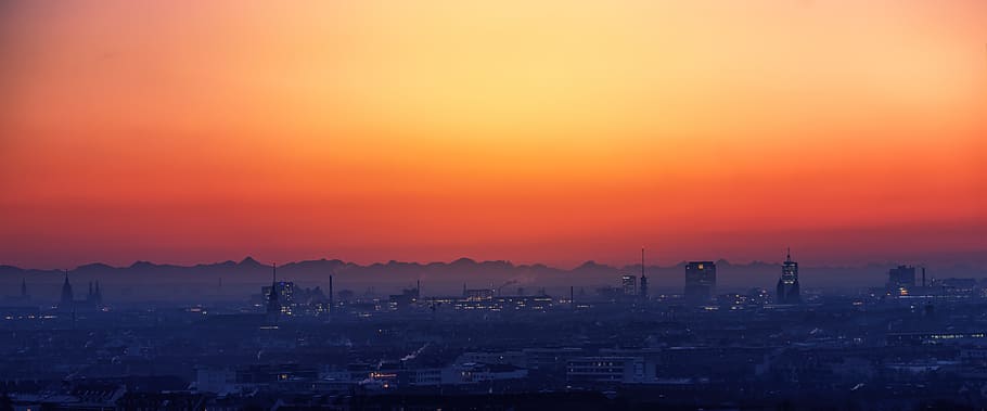 germany, munich, sunset, sky, blue, city, cityscape, architecture HD wallpaper