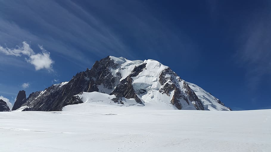 Gray and White Icy Mountain Photo during Daytime, blue sky, cloud HD wallpaper