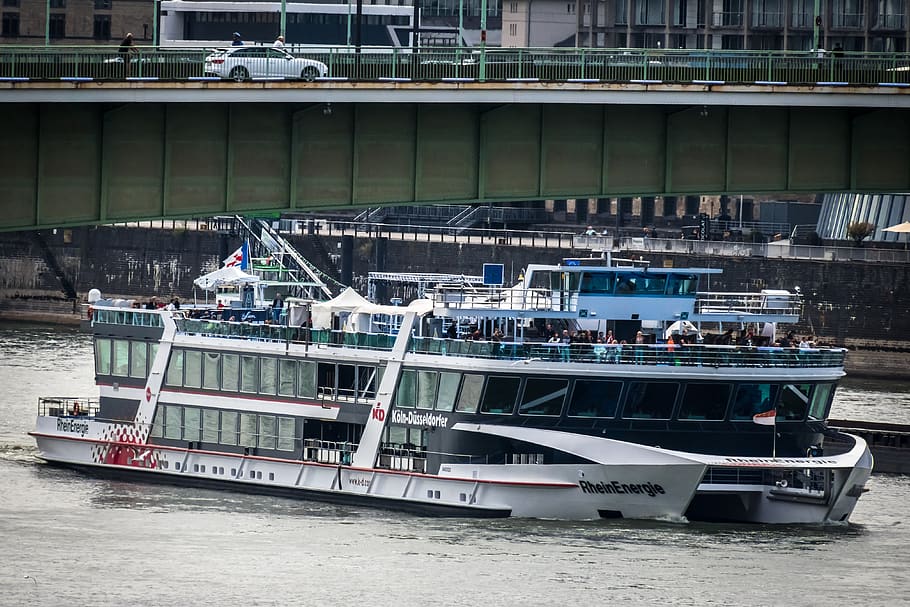 excursion ship, excursion steamer, boat, river, bridge, means of transport HD wallpaper