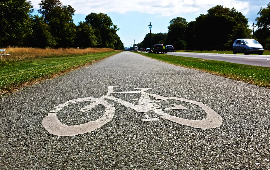 bike, bicycle, path, pavement, sidewalk, road, street, cars HD wallpaper