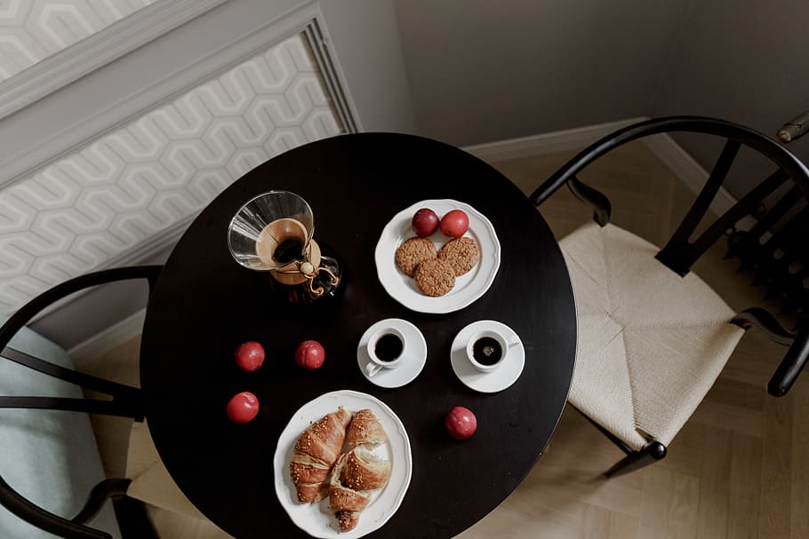 Breakfast served with coffee, interior, modern, table, contemporary