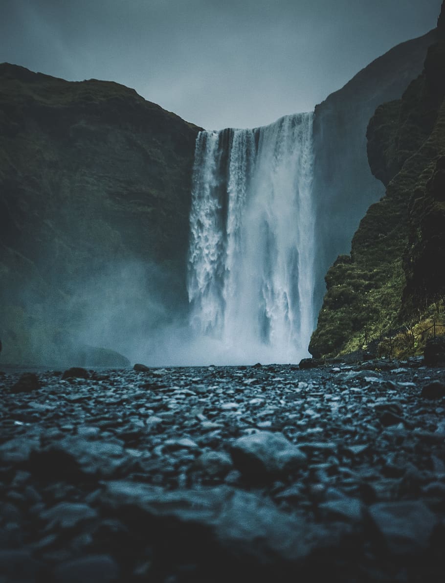 Skogafoss Falls, water, scenics - nature, beauty in nature, motion HD wallpaper