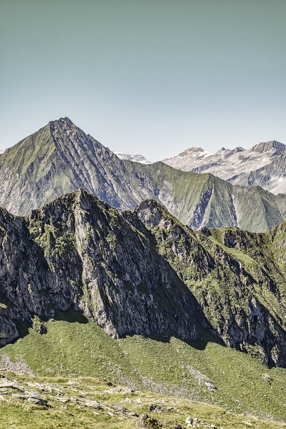 mountain, hike, austrium, green, rock, sky, grass, beauty in nature HD wallpaper