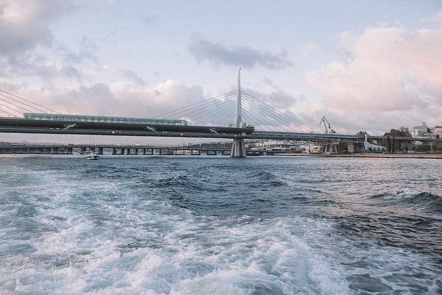 Ocean Wave Scenery, architecture, beach, bridge, clouds, daylight HD wallpaper