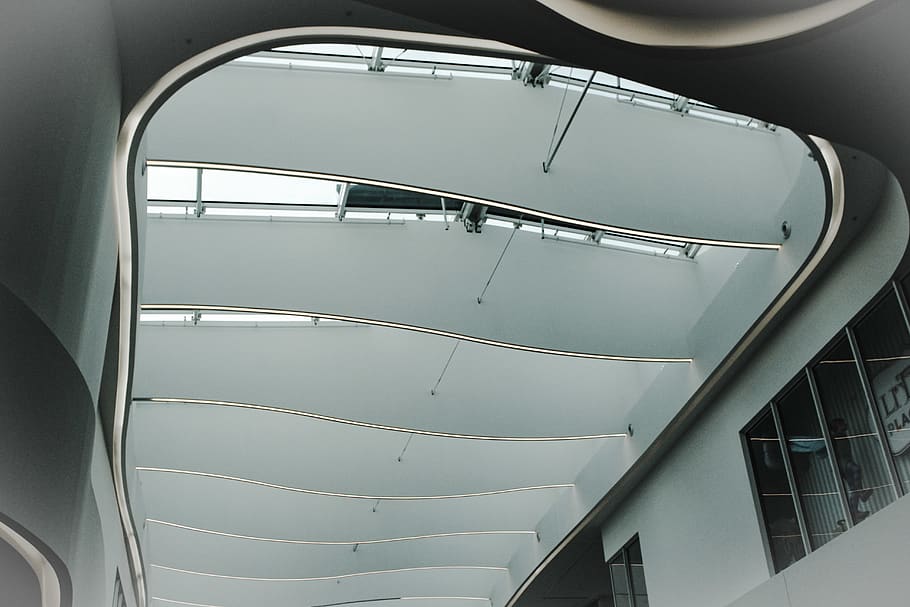 White and Grey Building Ceiling, architecture, contemporary, design HD wallpaper