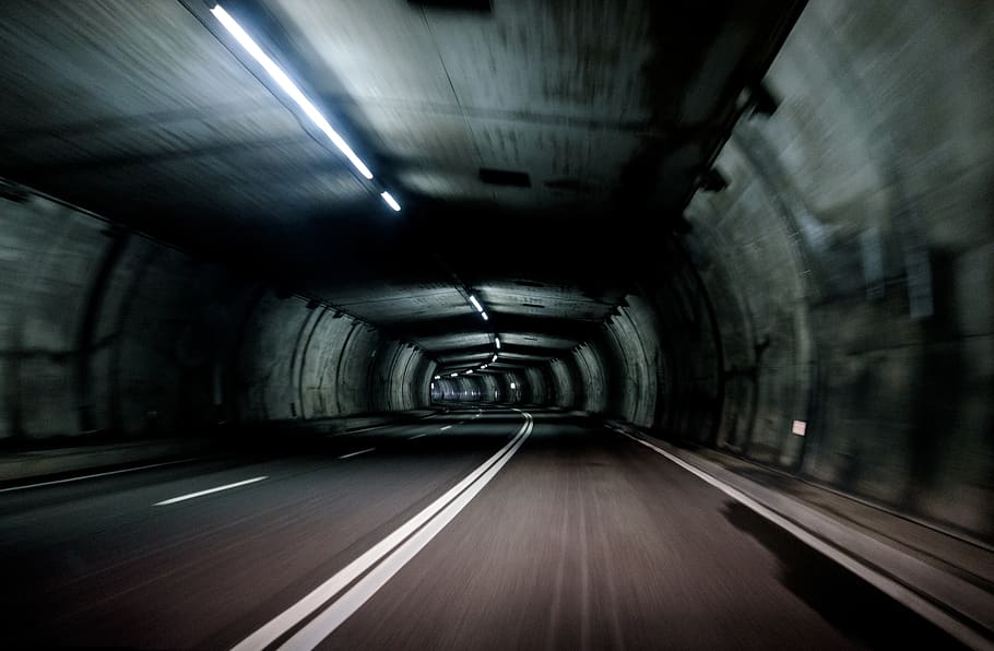 Grey Concrete Road, dark, guidance, highway, light, motion, speed HD wallpaper