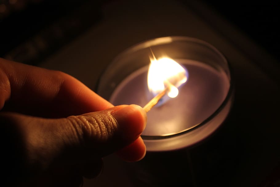 hand, light, candle, match, fingers, purple, shadows, night HD wallpaper
