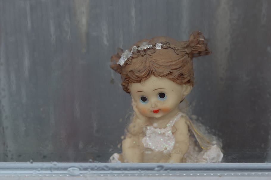 doll, window, rain, drops, toy, portrait, dummies, representation, HD wallpaper