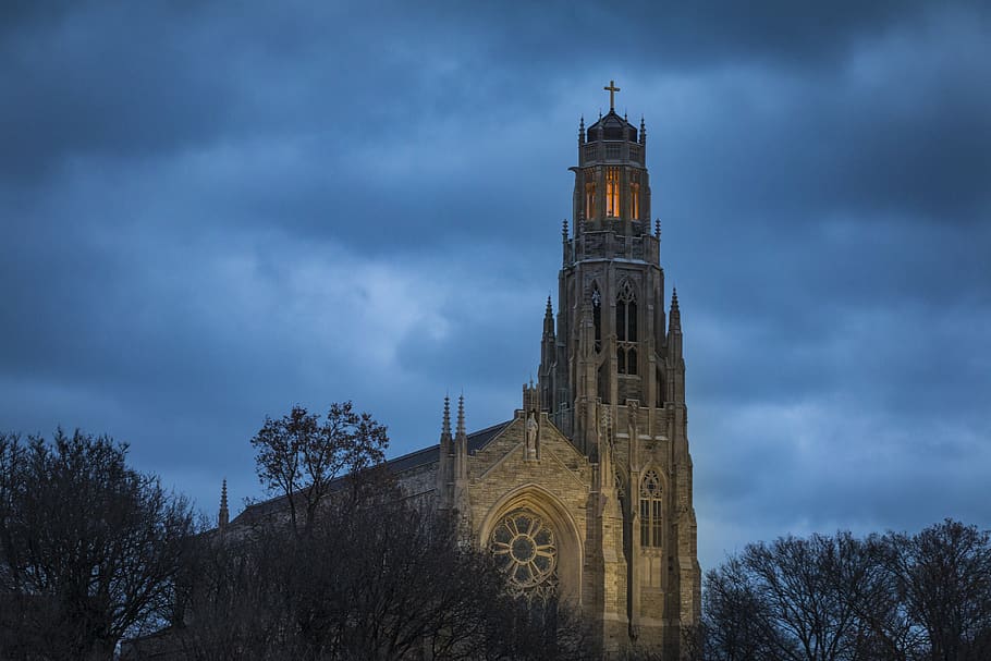 brown cathedral, sky, architecture, building exterior, built structure HD wallpaper