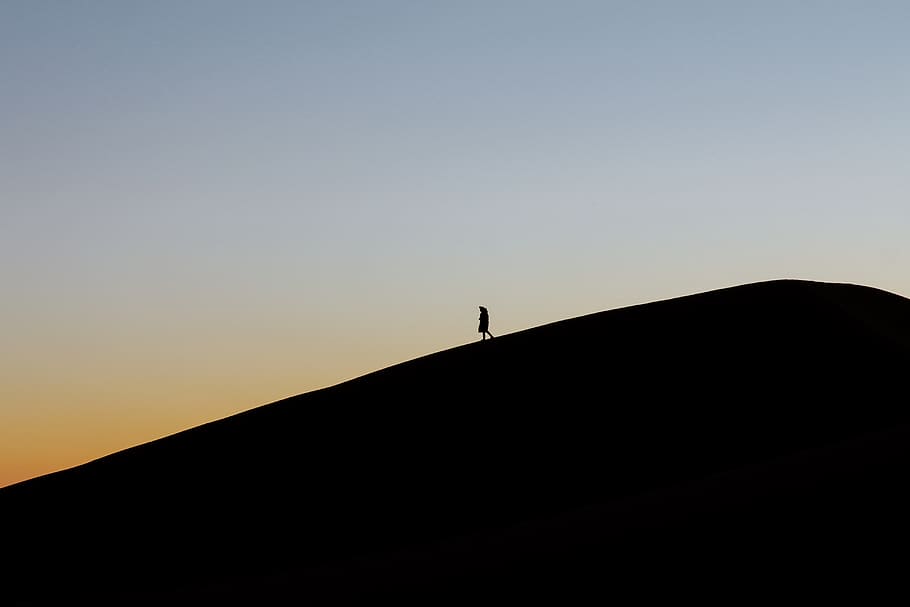 person standing on cliff, silhouette, morocco, hill, ridge, outdoors HD wallpaper