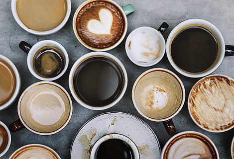 Top View Photo of Ceramic Mugs Filled With Coffees, aroma, background HD wallpaper
