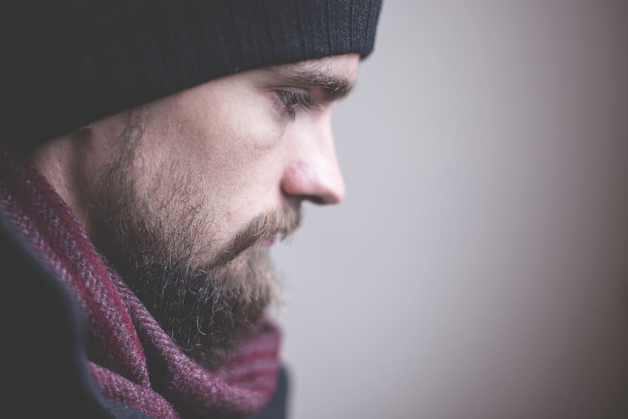 Man in Red Scarf and Black Nit Hat, adult, facial hair, fashion, HD wallpaper