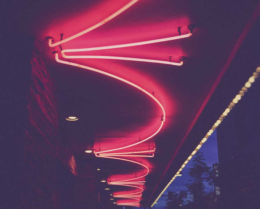 dark, night, trees, rood ,ceiling, light, red, illuminated HD wallpaper