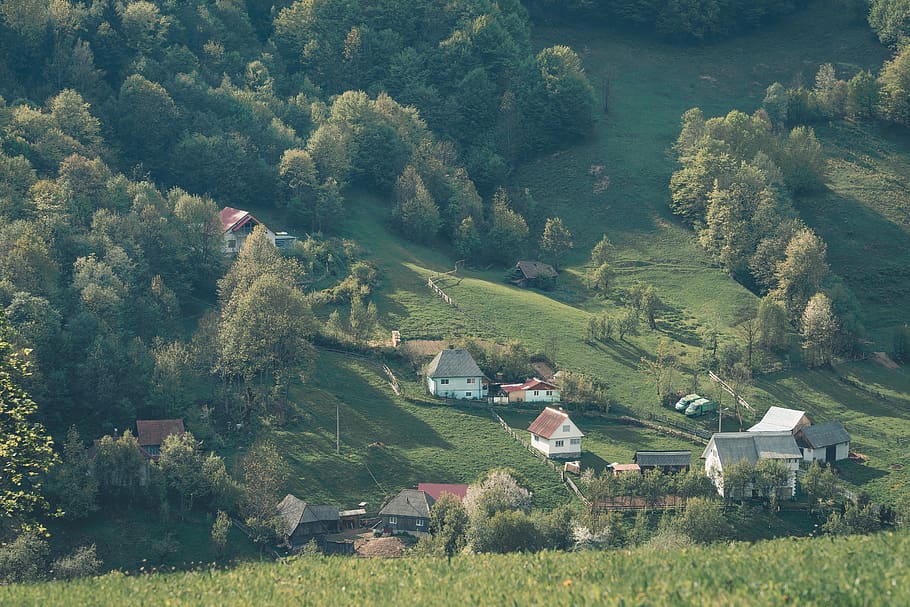 HD wallpaper: romania, bucium, house, village, hills, transylvania ...