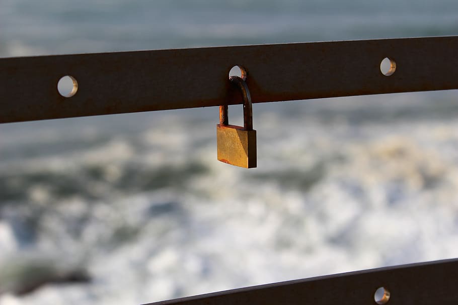 bridge, love, padlock, hanging, focus on foreground, metal HD wallpaper