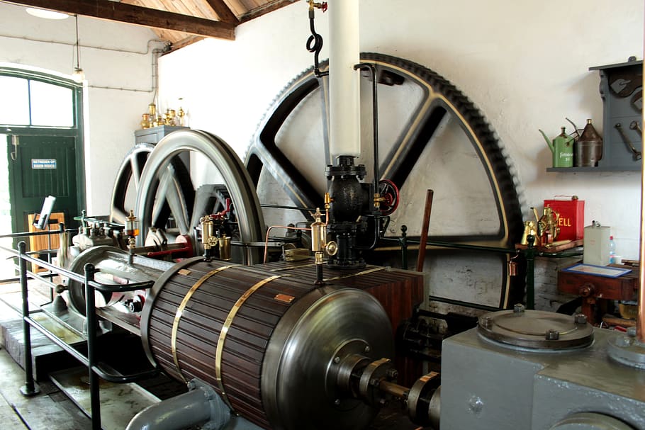pumping station de, antique, workshop, old, machinery, indoors HD wallpaper