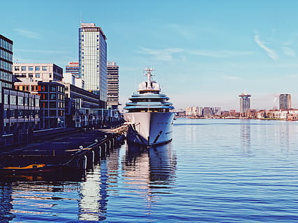 white sailboat on deck, water, vehicle, transportation, waterfront HD wallpaper