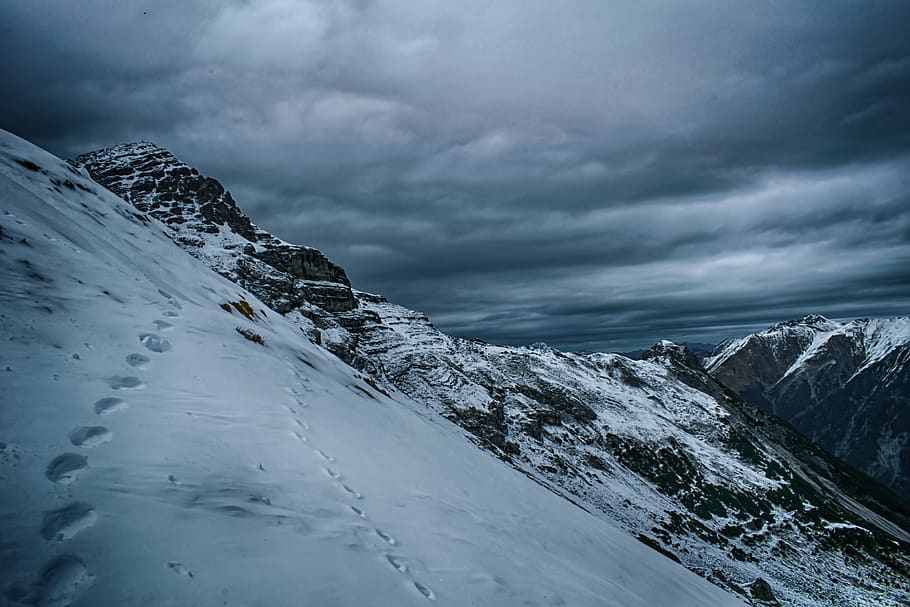 snow covered mountain, alps, outdoors, nature, ice, glacier, grey HD wallpaper
