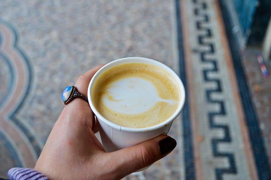 white cup, coffee cup, person, human, egg, food, drink, latte HD wallpaper