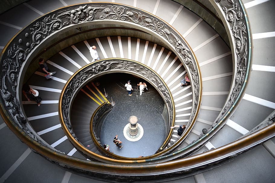 rome, italy, vaticano, roma, escadas, museu, museu do vaticano, HD wallpaper