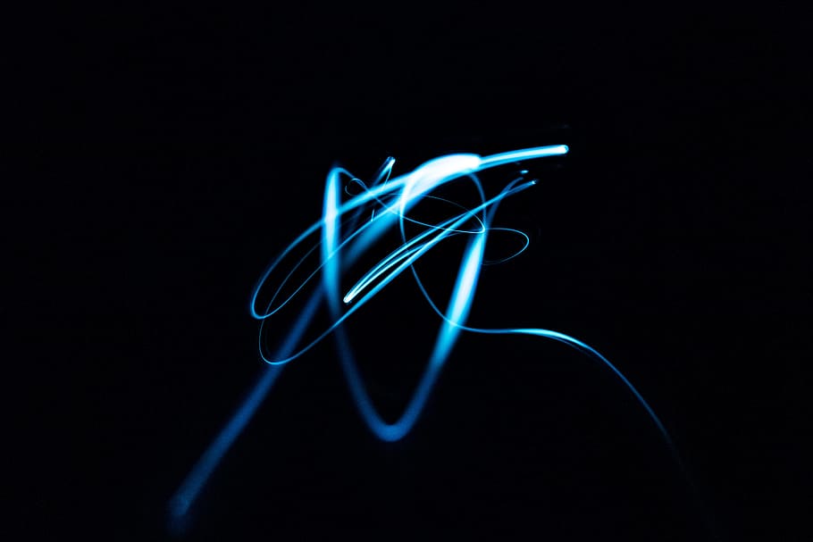 blue and black abstract artwork, line, glow, long exposure, neon