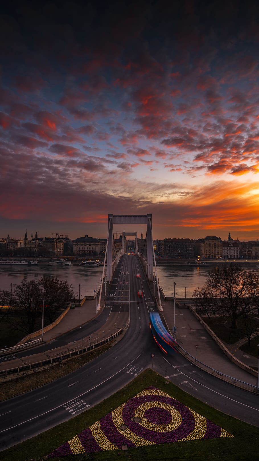 aerial photography of bridge, road, sky, sunset, sunrise, outdoors HD wallpaper